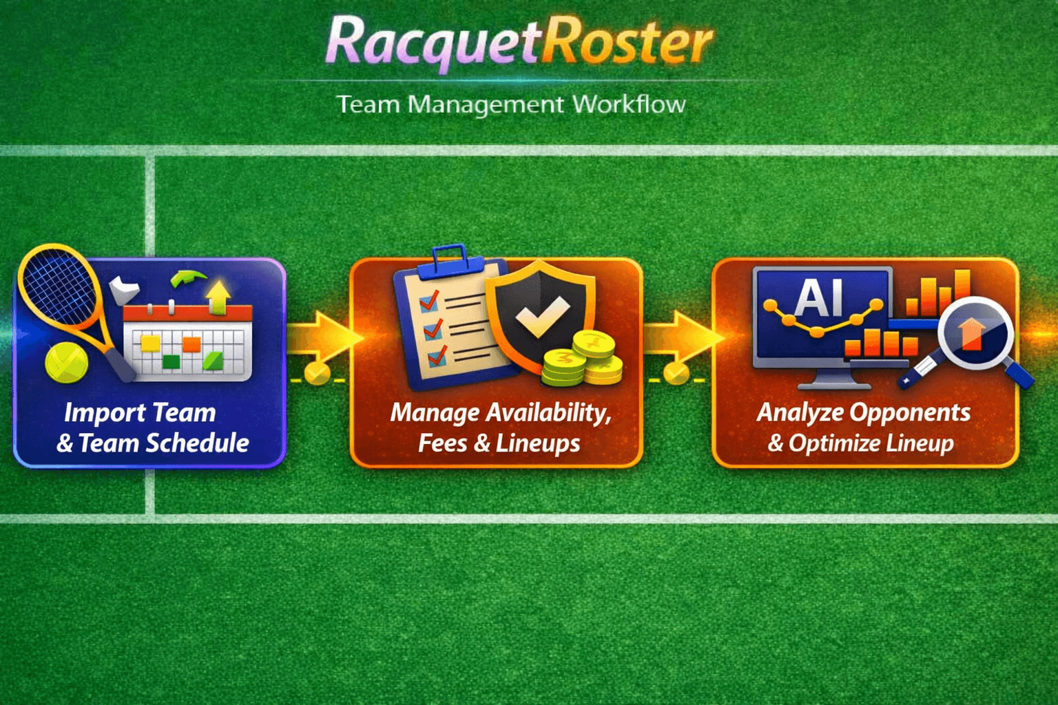 RacquetRoster captain command center flow