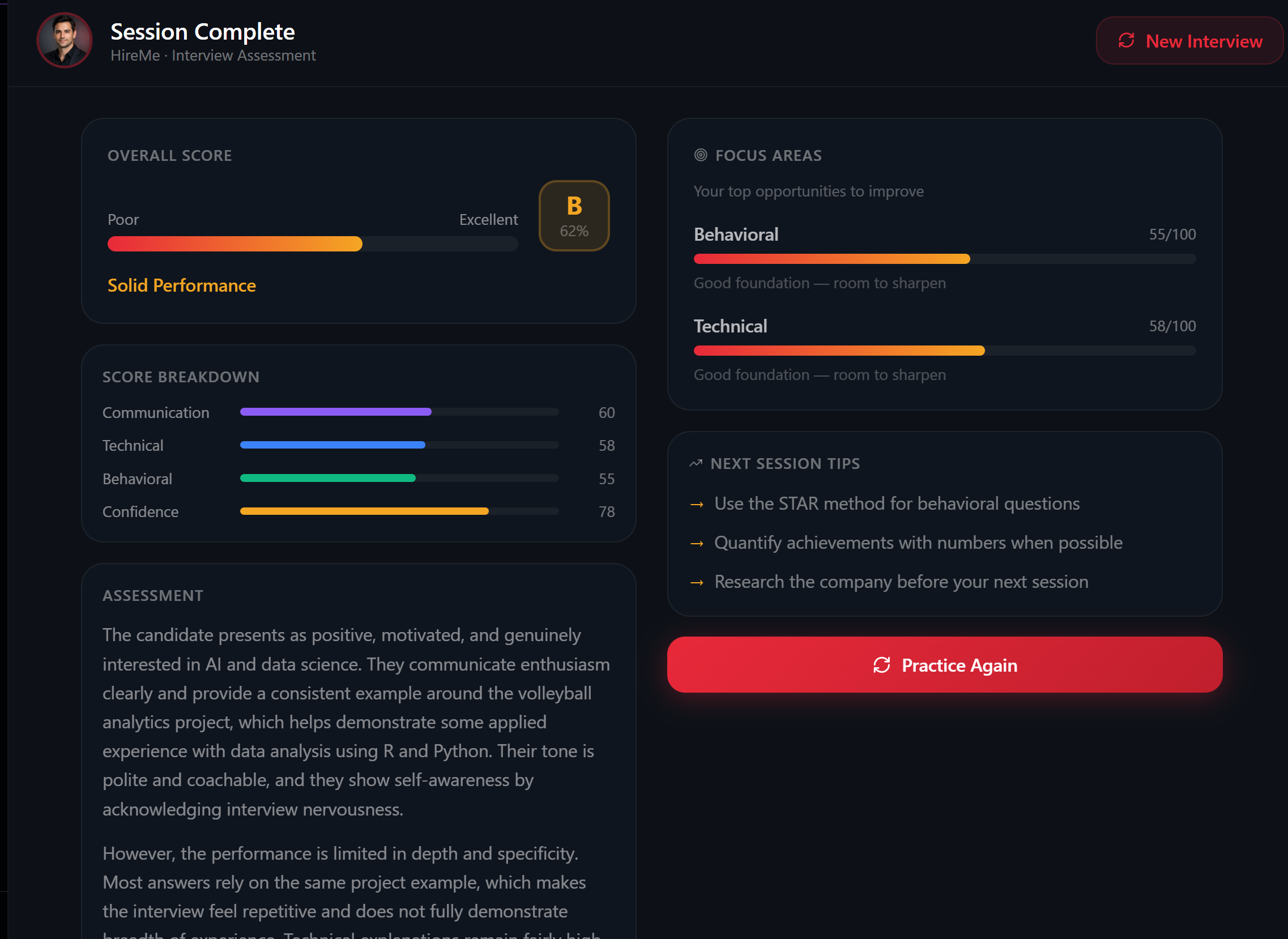 Real-time coaching feedback during a live session